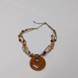 Vintage Lia Sophia Pumpkin Spice Beaded Necklace with Orange Pendant